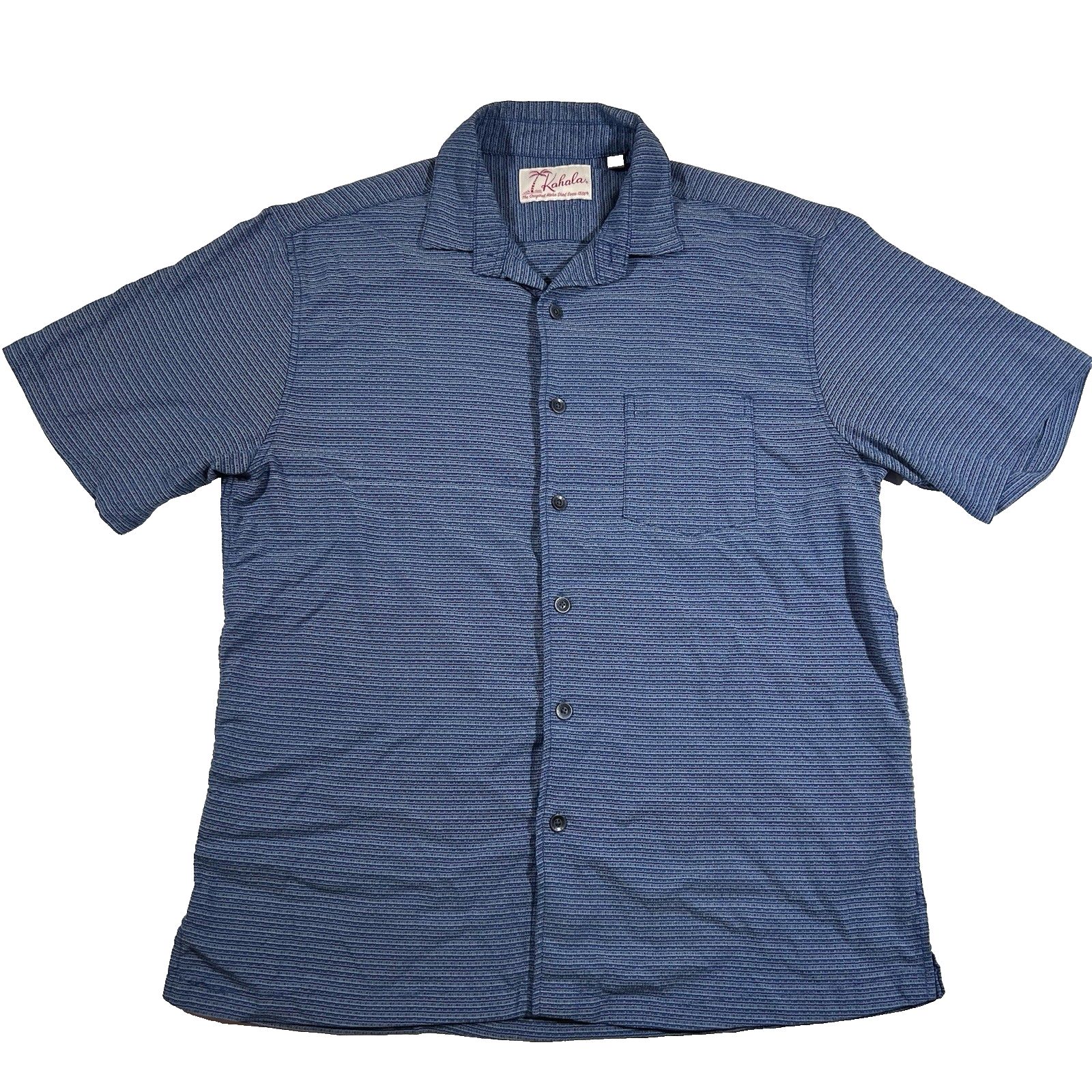 Kahala Blue Textured Short Sleeve Button Front Camp Shirt Men's Medium Rayon